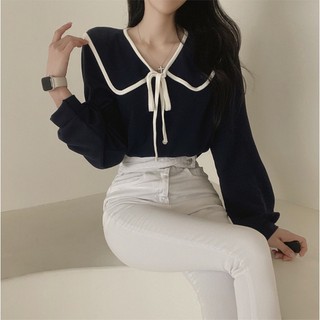 Áo Sơ Mi Chiffon Cổ Búp Bê Phong Cách Thời Trang Pháp Dành Cho Nữ