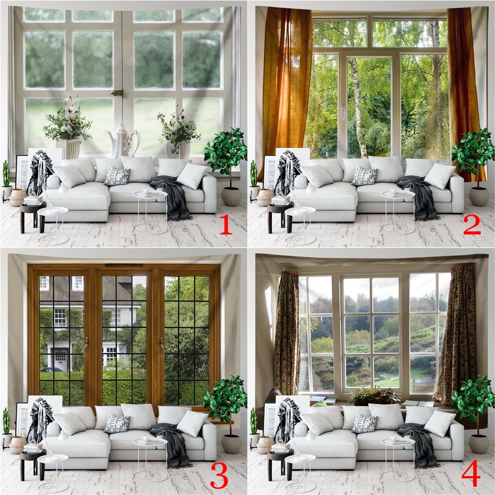 Phong cảnh qua cửa sổ tấm thảm treo tường có kẹp tấm thảm polyester phòng ngủ tấm thảm treo tường trang trí phòng quà tặng (có kẹp)