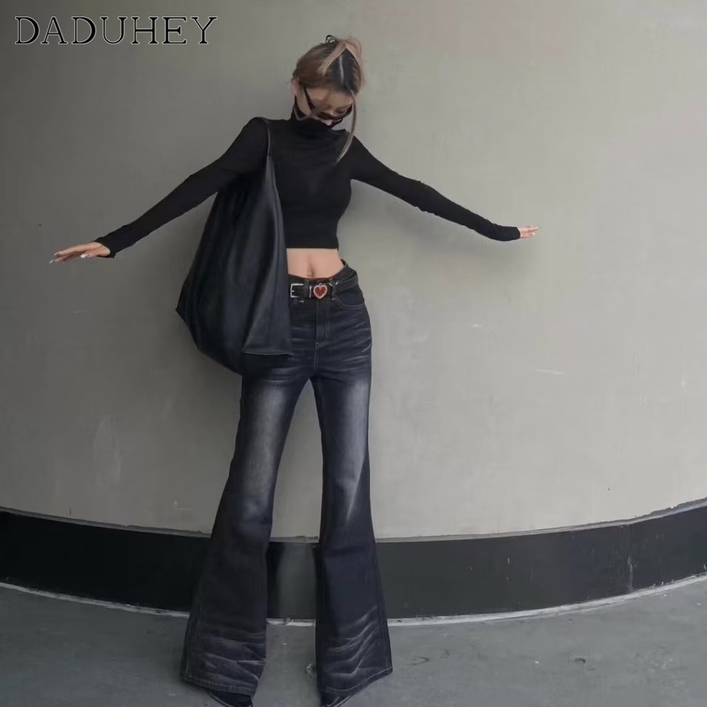 Ảnh Quần jean dài DADUHEY ống loe lưng cao công nghệ washed phong cách retro đường phố Mỹ mới 2