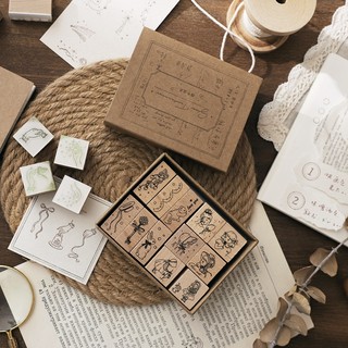 Bộ 12 Con Dấu Bằng Gỗ Trơn Kiểu Vintage Dùng Trang Trí Sổ Tay / Văn Phòng / Trường Học