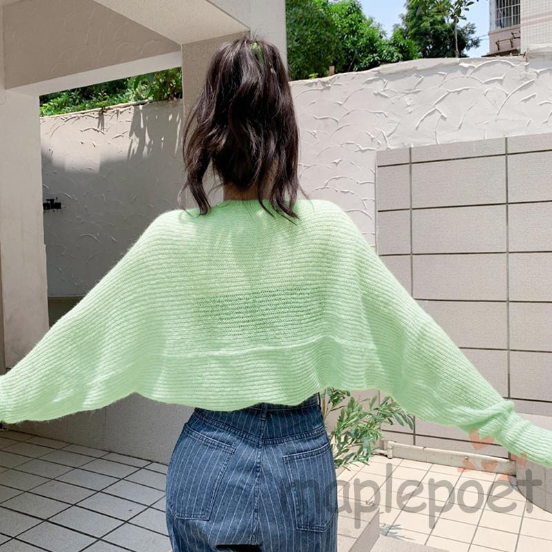 Áo Cardigan Dệt Kim Màu Trơn Tay Dài Chống Nắng Hở Trước Bolero Shrug Cho Nữ