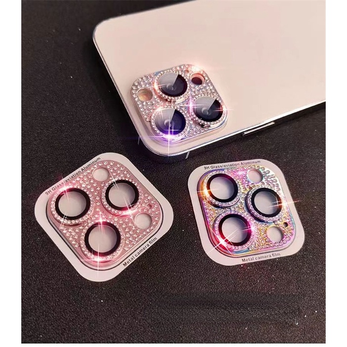 Phim ống kính vòng bảo vệ camera thủy tinh tích hợp kim cương phù hợp cho iPhone 11 12 13 14 Pro Max