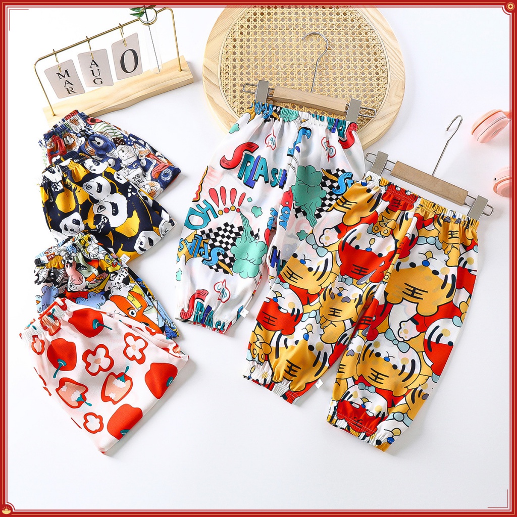 Trẻ Em Quần Muỗi 90-140CM Thường Ngày Phong Cách Mới Quần Legging Nhăn Cotton Mùa Hè Mỏng Phong Cách Bé Trai Bé Gái Bloomers IKZ6