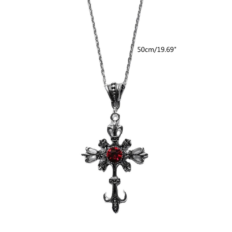 Vòng cổ Mặt Thánh Giá Đính Đá Zircon Đỏ Phong Cách Âu Mỹ