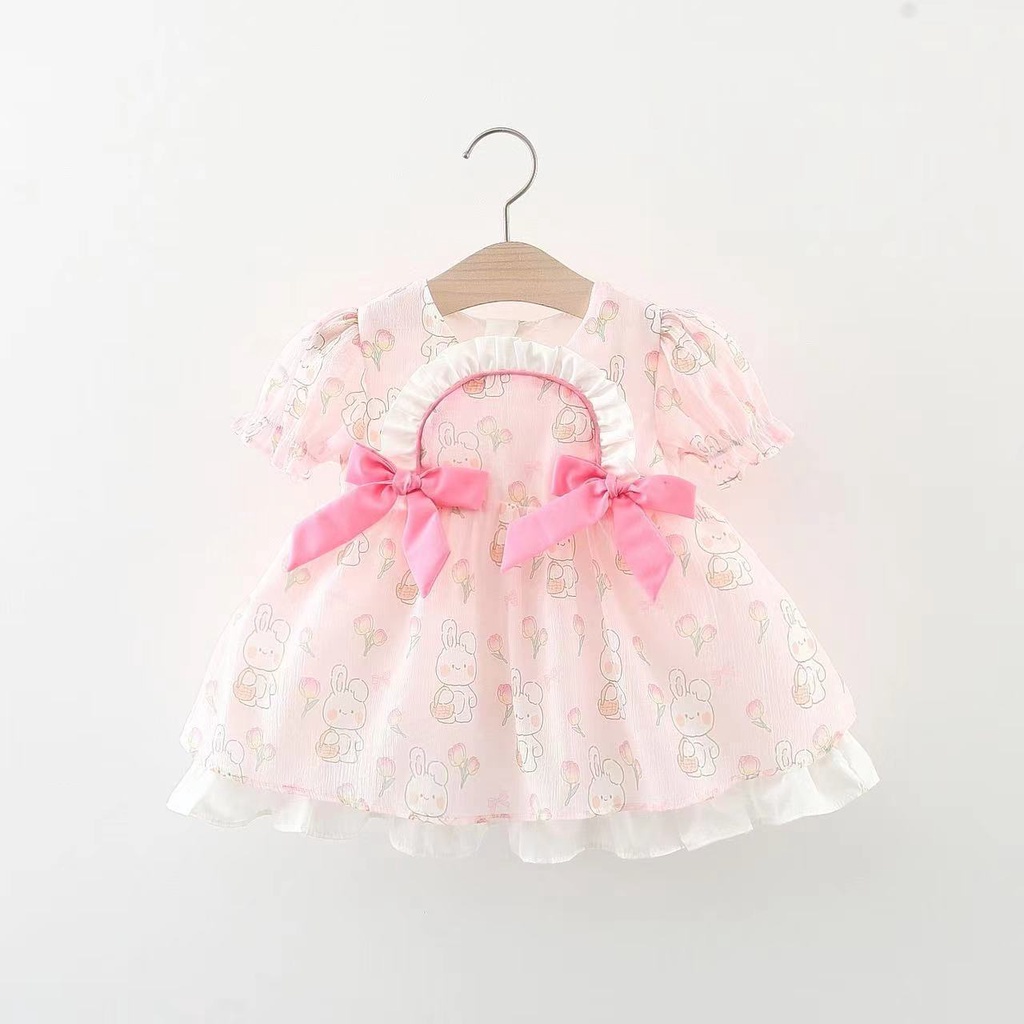 Váy thỏ nơ ngực màu hồng cho bé gái từ 1 2 3 4 5 tuổi Mints Closet MINTSCLOSET - GV0131