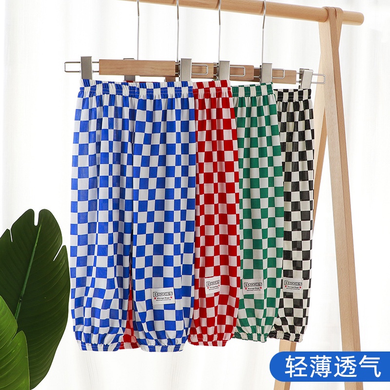 Trẻ Em Băng Lụa Muỗi Quần Mùa Hè Mặc Ngoài Quần Thể Thao Trẻ Em Quần Bé Gái Quần Legging Bé Trai Quần Ca Rô 8NTU