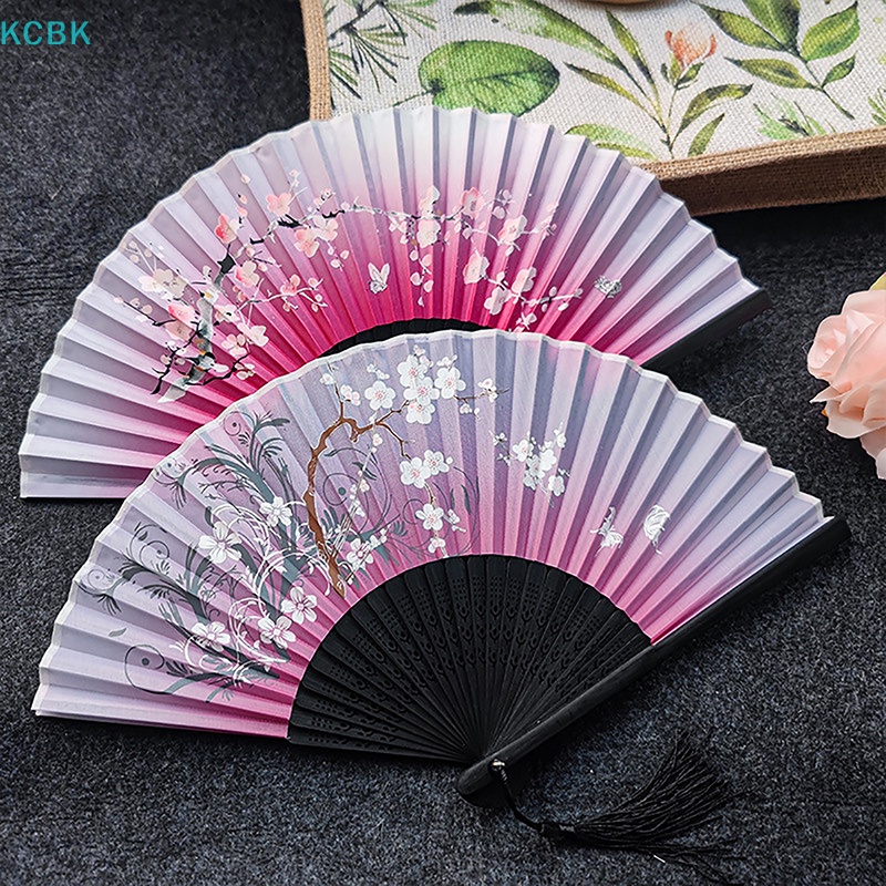 Kc phong cách cổ điển quạt gấp lụa trung quốc nhật bản hoa văn nghệ thuật thủ công quà tặng trang trí nội thất đồ trang trí khiêu vũ quạt tay bk
