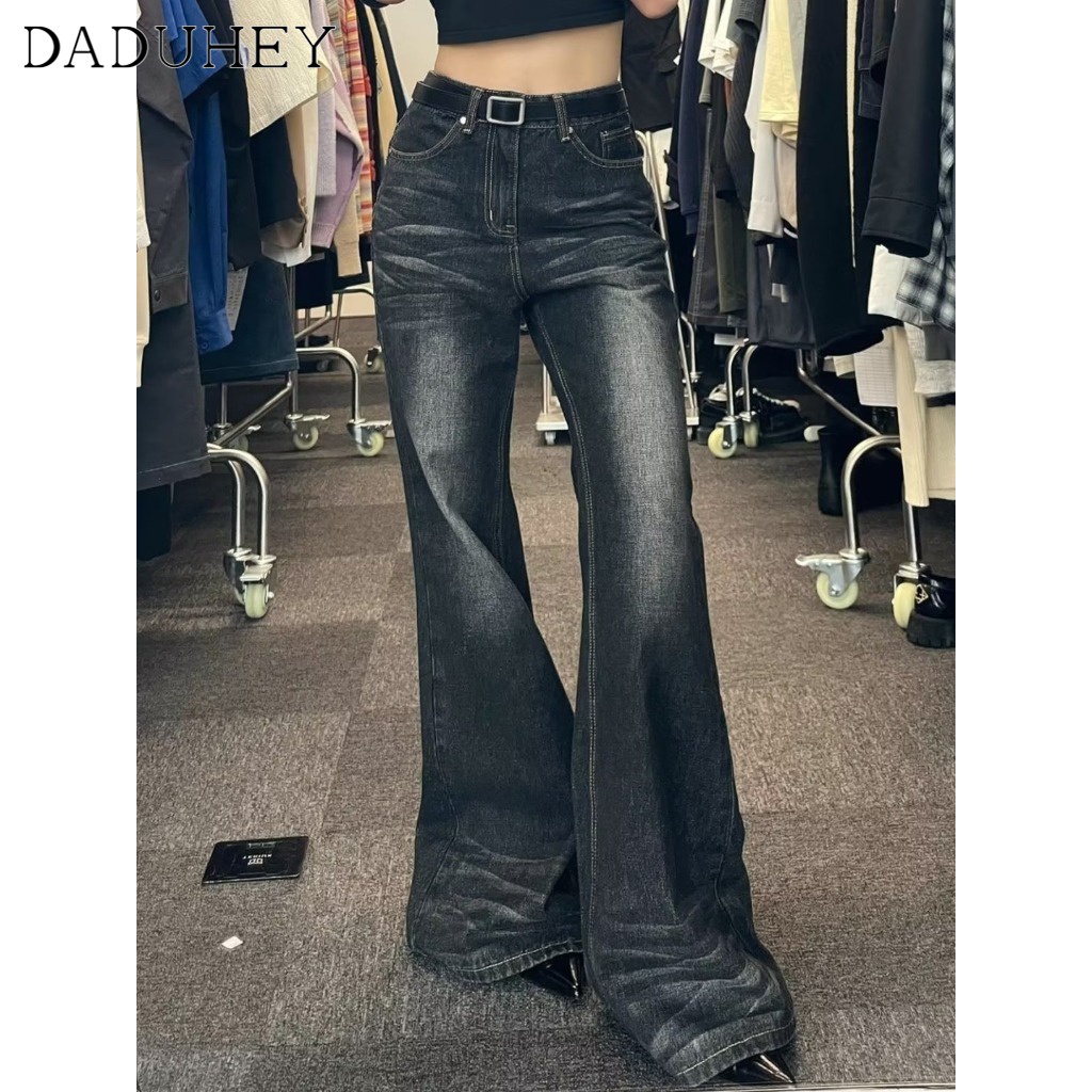 Ảnh DaDuHey New American Ins High Street Retro Washed Jeans Niche High Waist Wide Leg Pants Large Size Trousers 2