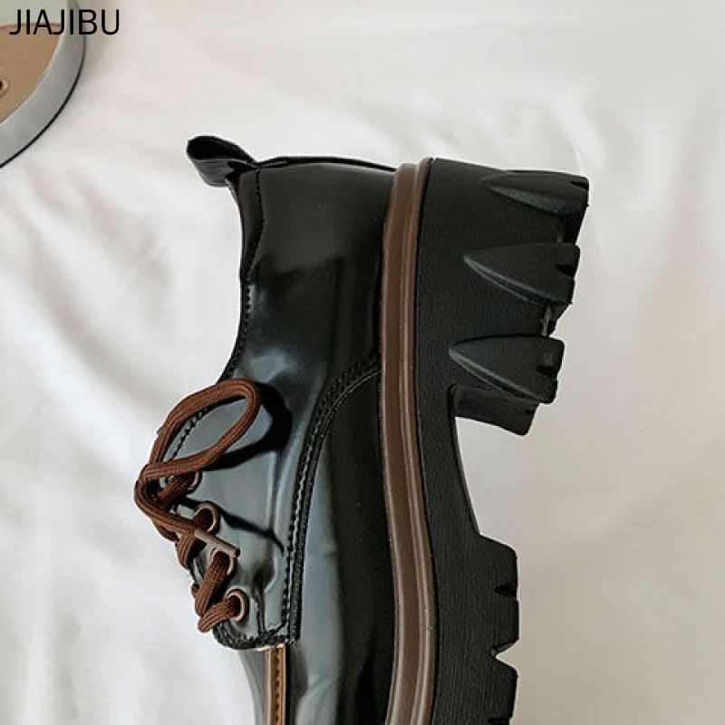 Giày nữ size lớn chất lượng cao 35-43 Giày Mary Jane Thời Trang Hàn Đồng phục JK Nhật Bản Giày lolita giày buộc dây oxford giày da chống trượt British Round Toe Small Leather Shoes Black High Heel School Shoes for Teen Girls Black Round Toe Doll Shoes