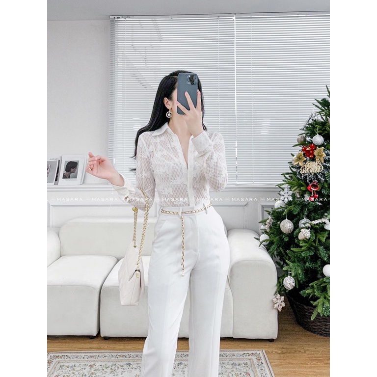 ÁO SƠ MI REN MAS MÀU TRẮNG NHÃ NHẶN MÀ QUYẾN RŨ VỚI DÁNG ÁO ÔM BODY