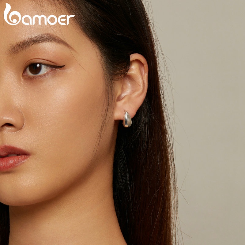 Bamoer Bạc 925 Giọt Nước Có Độ Bóng Cao Bông Tai Trang Sức Thời Trang Quà Tặng Cho Nữ