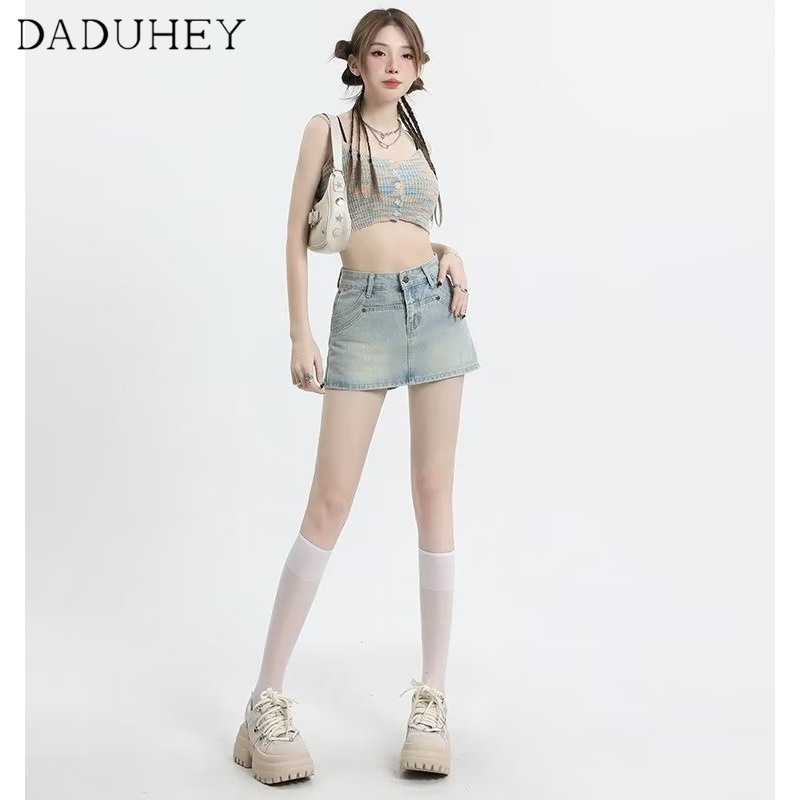 Ảnh Chân váy denim DADUHEY lưng cao dáng chữ A thời trang retro phong cách Hàn Quốc cho nữ 4