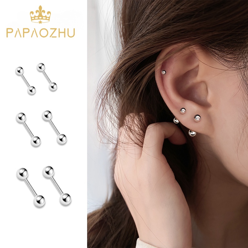 PAPAOZHU 1 Đôi Bông Tai Hạt Tròn Bằng Thép Không Gỉ Đơn Giản Thời Trang Cho Nam Và Nữ