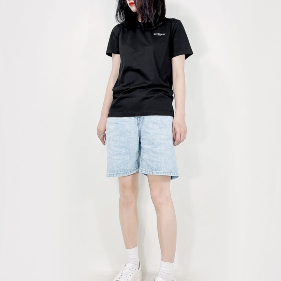 Spot tide thương hiệu G mùa hè mới tay ngắn nữ cổ điển chữ LOGO in cotton ngắn tay áo thun cổ nhãn + thẻ