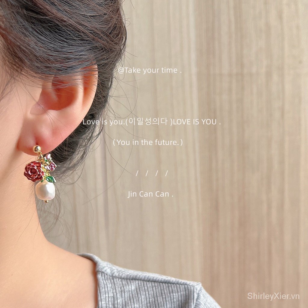 Bông Tai Mạ Bạc 925 14K Phong Cách Retro Pháp Xinh Xắn Cho Nữ