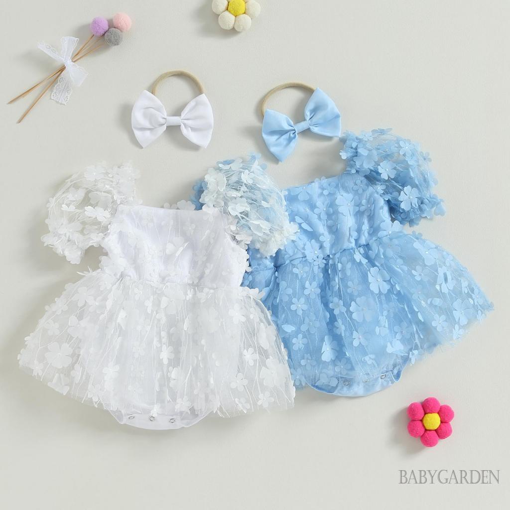 Set Áo Liền Quần In Hoa 3D + Băng Đô Xinh Xắn Cho Bé Gái 0-18 Tháng Tuổi