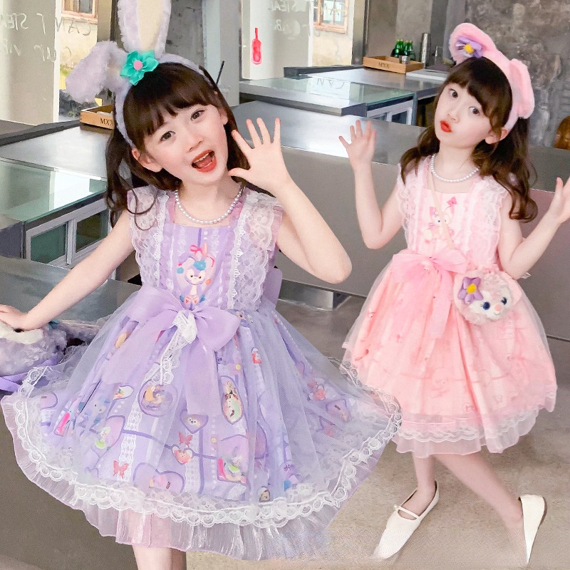Stella Lou Linabell Đầm Công Chúa Lolita Thỏ Phối Lưới Hàn Quốc Cho Bé Gái Phù Dâu