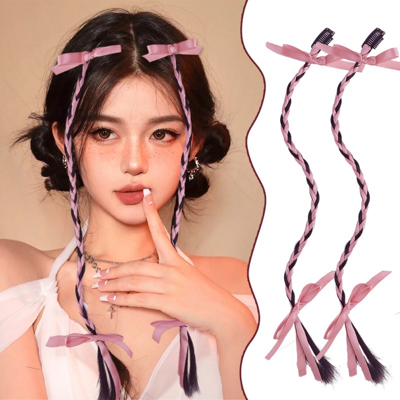 [đặc Trưng] kẹp tóc đuôi ngựa nữ thời trang / bím tóc đuôi ngựa đôi / phụ kiện tóc ngọt ngào mát mẻ cho bé gái / tóc giả bím tóc giả bện / bím tóc giả hai lớp nơ