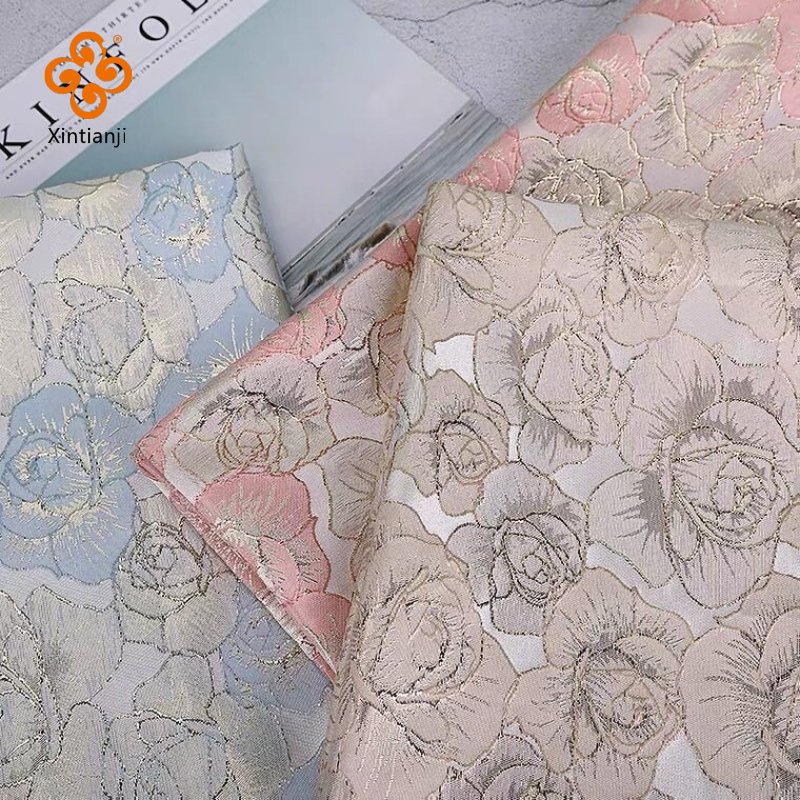1 Mét Sợi Vàng Lụa Jacquard Vải Hoa Hồng Giảm Vải Thêu Vải Trang Trí Hoa Thổ Cẩm Vải Tự Làm Đầm TJ8146