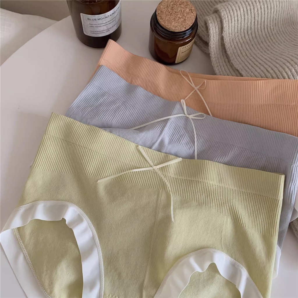 Quần Lót Cotton Mềm Mại Kháng Khuẩn Thân Thiện Với Da Không Đường May Đính Nơ Thời Trang Cho Nữ