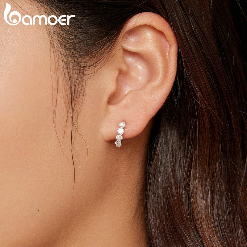 Bamoer Bông Tai Bạc 925 Hình Móng Vuốt Đính Đá Thời Trang Cho Nữ 0.1 karat MSE030