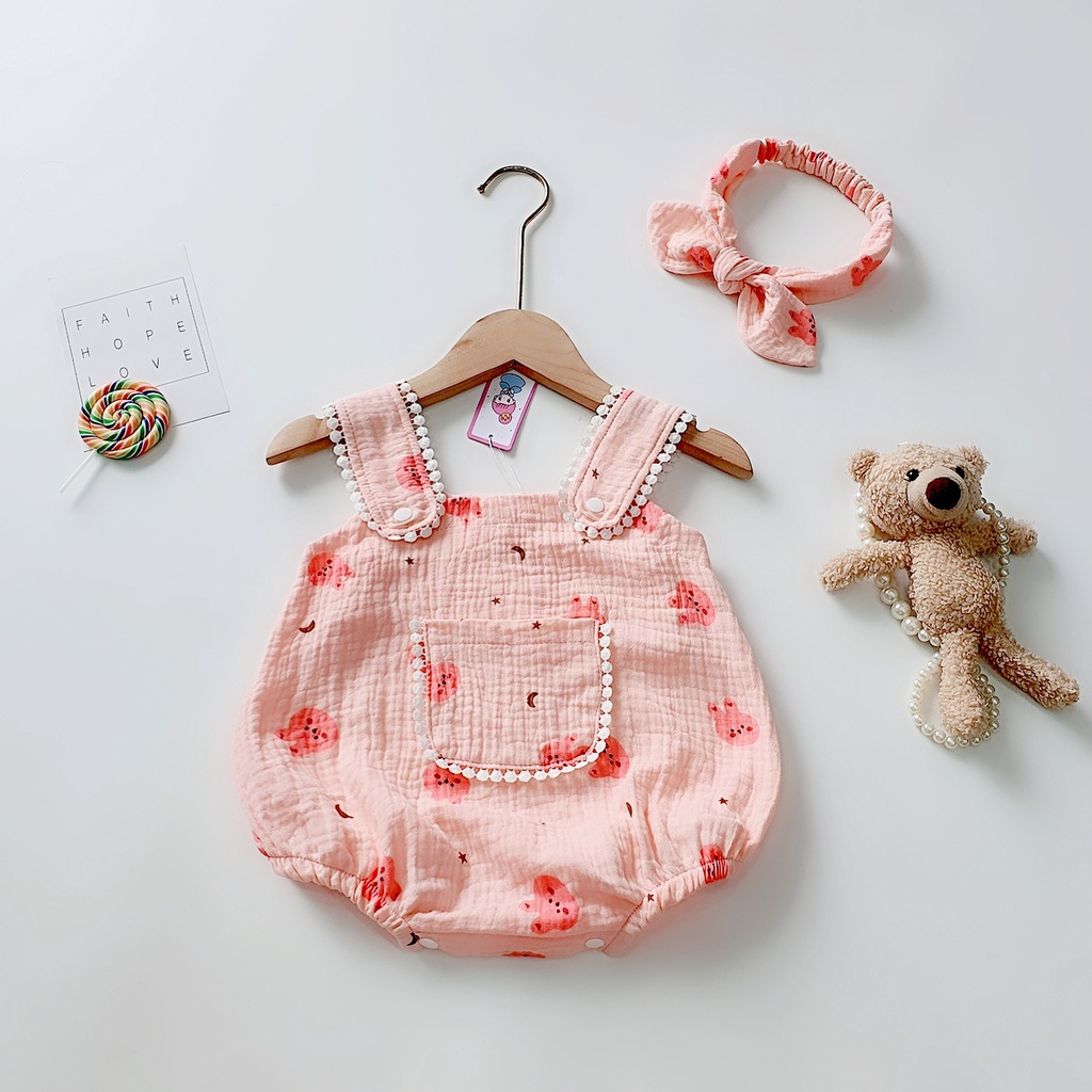 Set bodysuit cho bé gái kèm nơ MINTSCLOSET Mints Closet body 2 dây thỏ hồng xô muslin bé sơ sinh 1 2 3 tuổi - BS6123