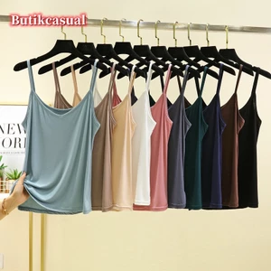 Phụ Nữ Cổ Chữ V Camisoles Modal Cotton Slim Tank Top Đáy Không Tay Áo Trơn 2024 Mùa Hè Mới Rời Áo Thun Mỏng Áo Sơ Mi Thường Ngày