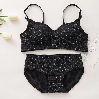 1 Bộ Áo Ngực + Quần Lót Nâng Ngực Không Dây Họa Tiết Hoa Thời Trang Cho Nữ