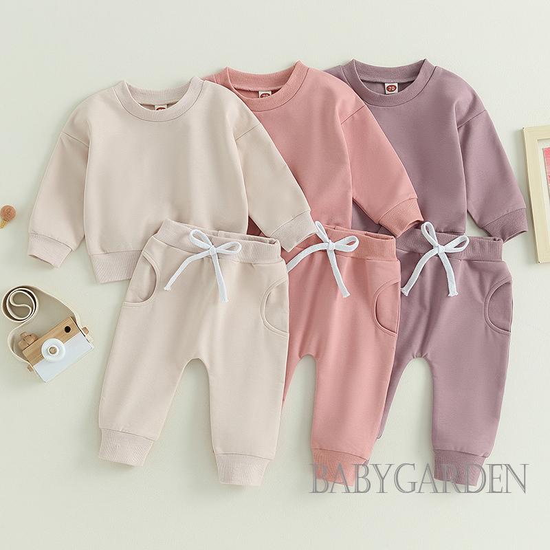 Set Đồ 2 Món Gồm Áo Thun Tay Dài Màu Trơn + Quần Dài Co Giãn Dành Cho Trẻ Em 0-3 Tuổi