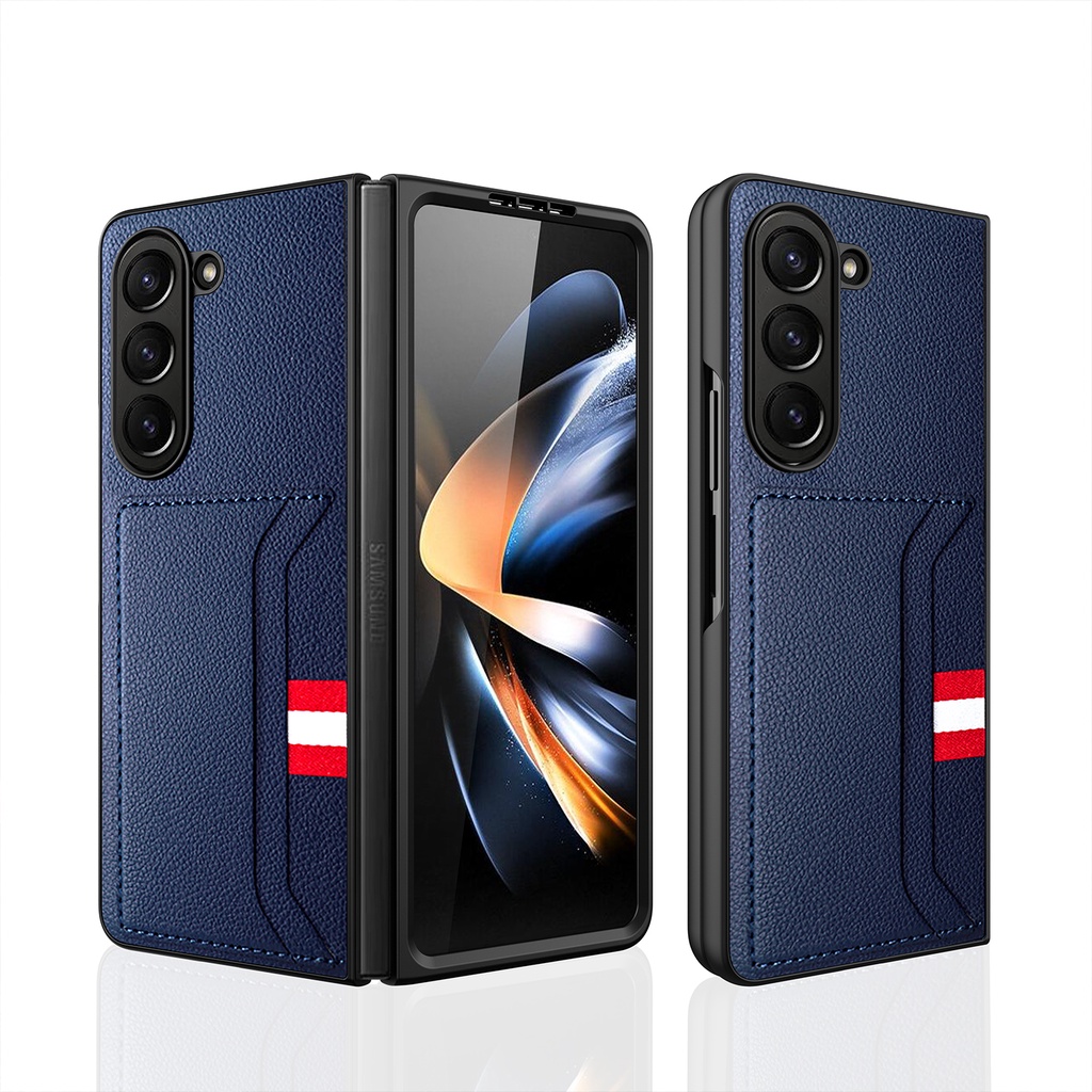 Ốp Điện Thoại Da Clemence Cho Samsung Galaxy Z Fold5 Fold4 Fold6 Fold 5 4 6 5G Có Hộp Đựng Thẻ Chống Rơi