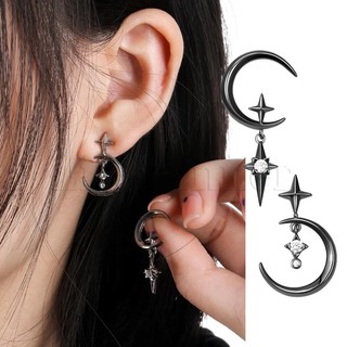 Khuyên Tai Dáng Dài Không Đối Xứng Hình Mặt Trăng Và Ngôi Sao Phong Cách Punk Cá Tính Cho Nữ Y2k