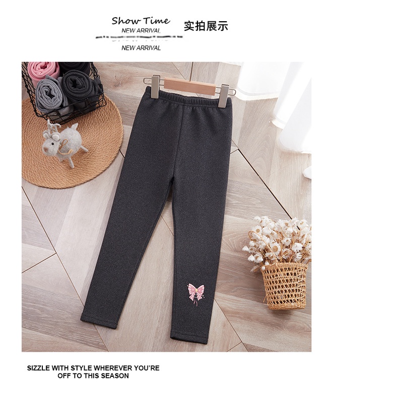 Quần Legging Trẻ Em Plus Nhung Dày 100-160 Kích Thước Nữ Thường Ngày Thu Đông Quần Áo Trẻ Em Nơ Phong Cách Mới Hợp Thời Trang Mặc Ngoài Bé Gái Quần Ấm QSRH