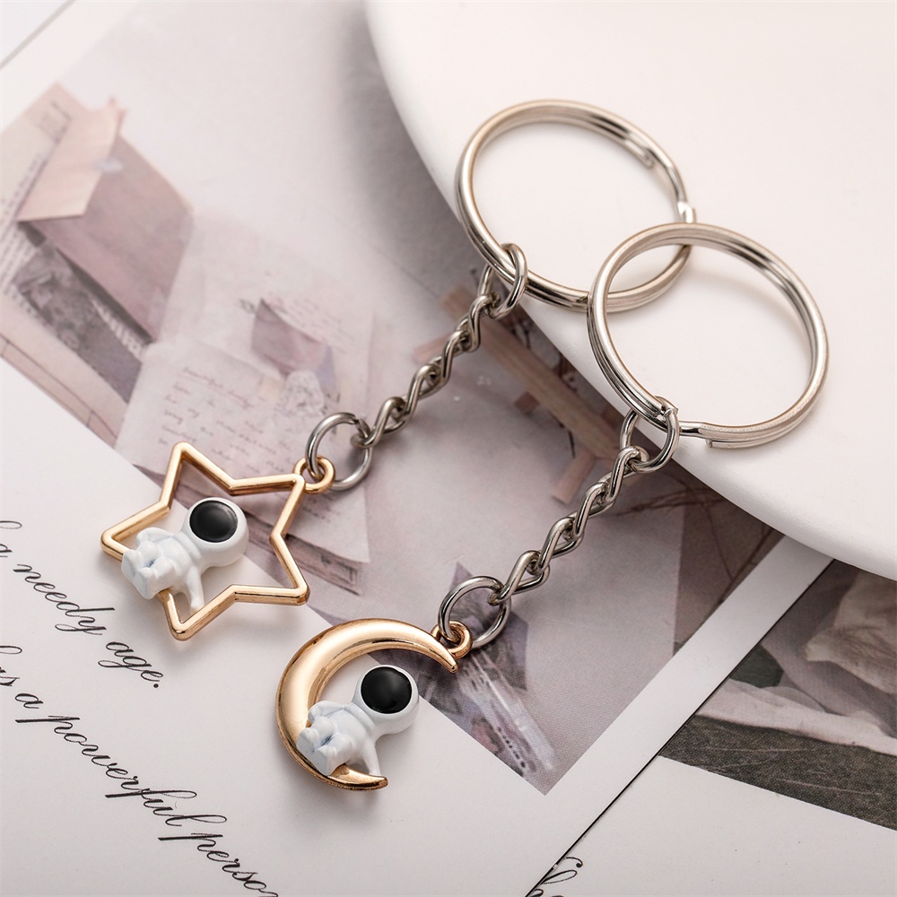 Dễ thương star moon astronaut keychain phim hoạt hình spaceman keyrings ...