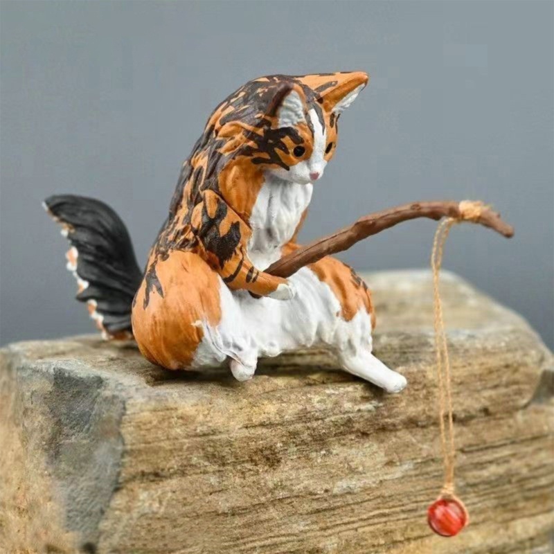 SA Câu Cá Mèo Đồ Trang Trí Bể Cá Cảnh Quan Hoạt Hình Hình Hình Trang Trí Bể Cá