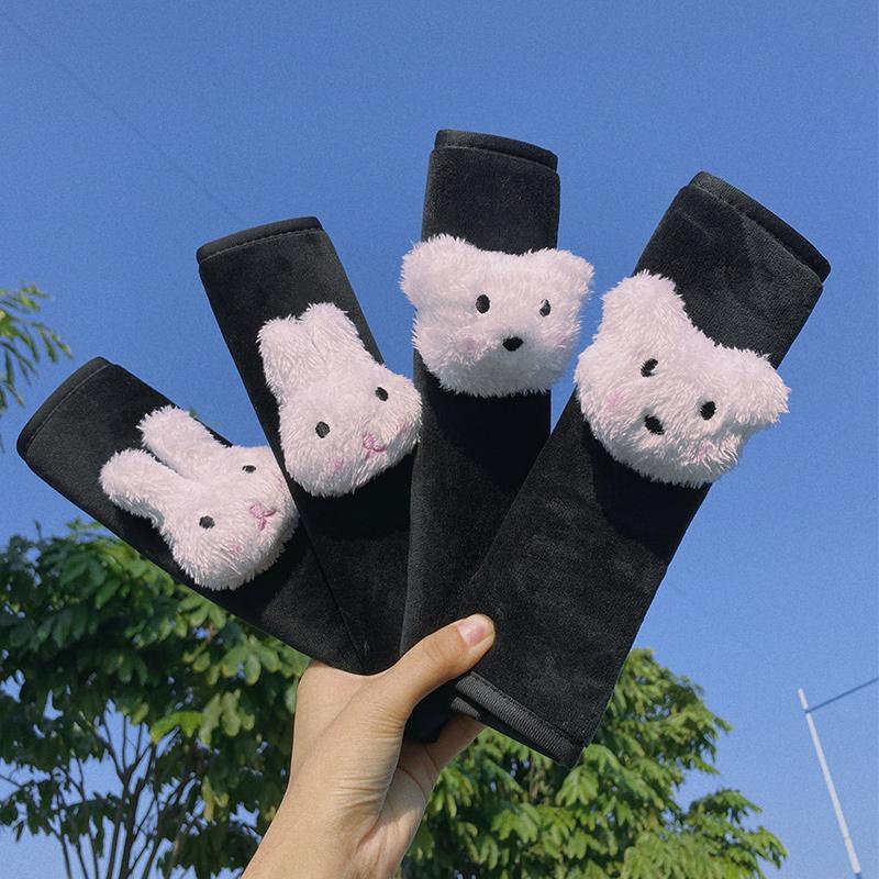1 Cặp Vỏ Bọc Dây Đai An Toàn Xe Hơi Mềm Họa Tiết Hoạt Hình Sáng Tạo