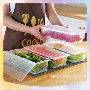 Hộp Nhựa ĐựngThực Phẩm Tủ Lạnh Trong Suốt Có Nắp, Kèm Khay Ráo Nước Giúp Thực Phẩm Tươi Lâu Hơn Nhựa Việt Nhật 6586