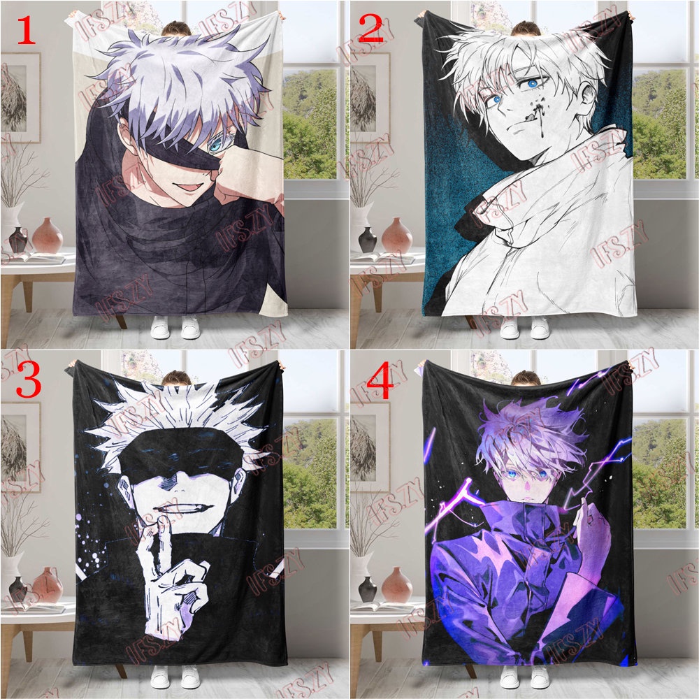 Satoru gojo Chăn Đơn / Đôi Bằng Vải flannel 4 Kích Thước In Hình anime Jutsu kaisen