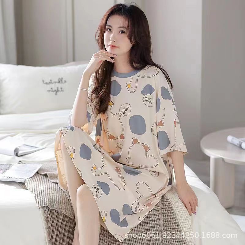 Váy Ngủ Nữ Cộc Tay Dễ Thương Dáng Suông Bigsize Chất Cotton Mềm Mát Họa Tiết Hoạt Hình 【lzf0704】