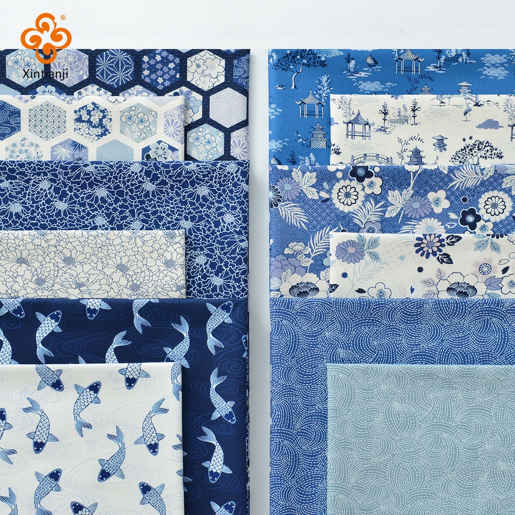 In Màu Xanh Nhuộm Vải Cotton Handmade Tự Làm Phong Cách Trung Hoa Nghệ Thuật Cotton Vải Nửa Mét TJ20456