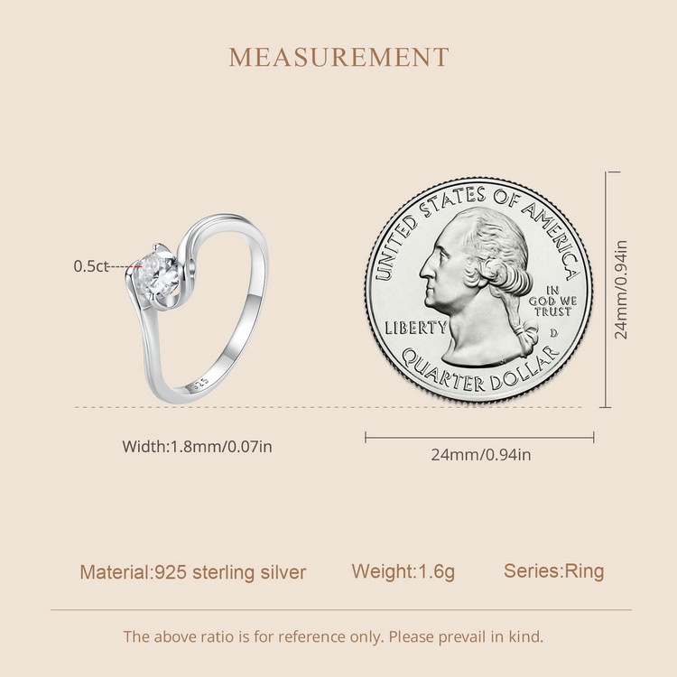 Bamoer Nhẫn Bạc 925 VVS1 D Màu 0.5 Carat Moissanite Chính Hãng 100% MSR040-6