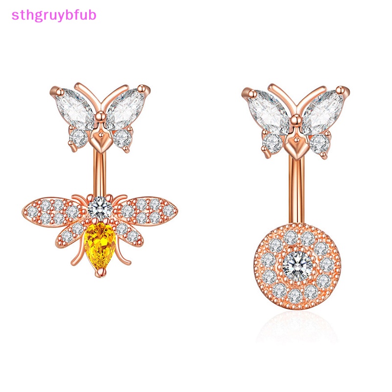Sthb thời trang ong thắt lưng vòng thép không gỉ pha lê zircon rốn nhẫn hoa dành cho nữ trang sức cơ thể gợi cảm vn