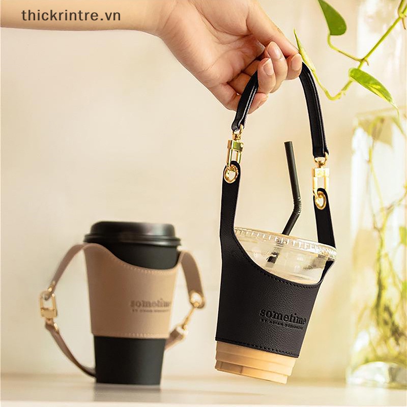 Thi túi đựng cốc bằng da túi đựng chai nước di động túi đựng bằng da dây đeo insulag ly trà sữa ly cà phê phụ kiện vn