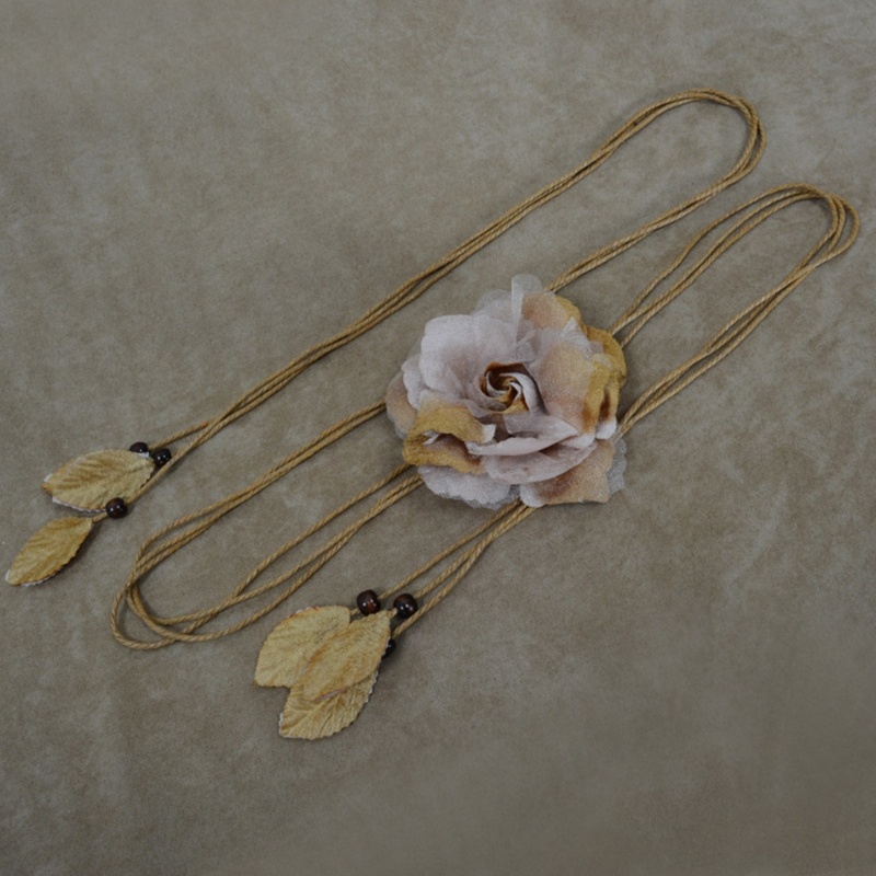 Self-Tie Waist Belt for Women Bohemian Seaside Braided Dress Belt with Flower