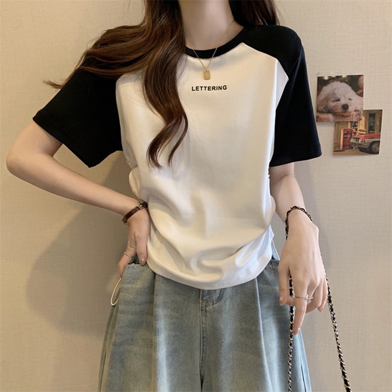 Áo thun ngắn tay thời trang SUXI Áo thun nữ dáng rộng bằng vải Cotton thêu hàng đầu mùa hè