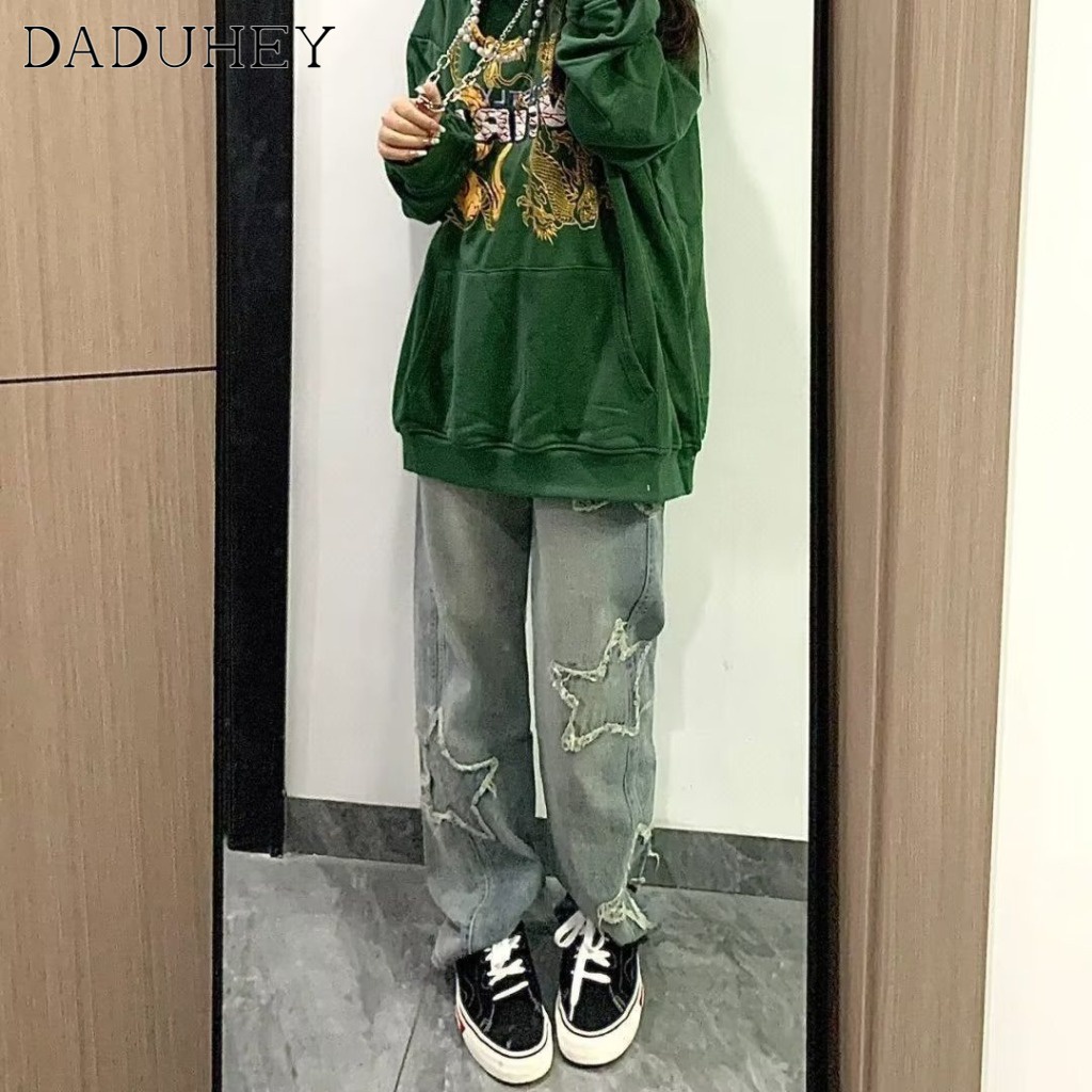 Ảnh Quần jean dài DADUHEY size lớn ống rộng vải giặt hip-hop thời trang đường phố cao cấp kiểu Mỹ 3