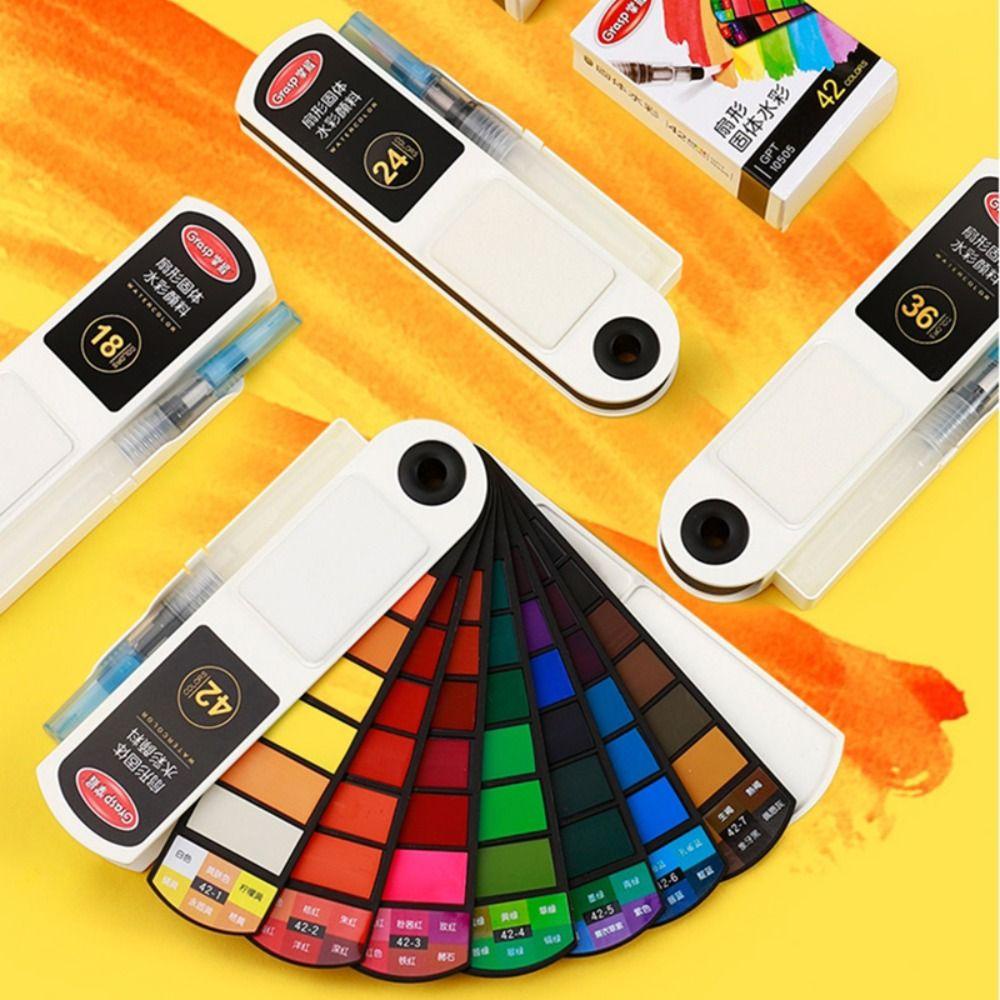 Bộ Sơn Màu Nước JiKK, Sắc Tố Màu Nước Gấp, Di Động Với Bút Cọ Nước 18 / 24 / 36 / 42 Màu Sắc Tranh Sắc Tố Bộ Trường Học