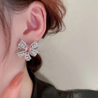 Khuyên Tai Cao Cấp Đính Nơ Hồng Thiết Kế Đơn Giản Sang Trọng Hợp Thời Trang