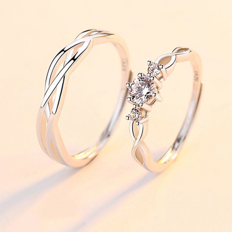 Cặp Nhẫn Cặp Đính Đá Zircon Có Thể Điều Chỉnh Kích Thước