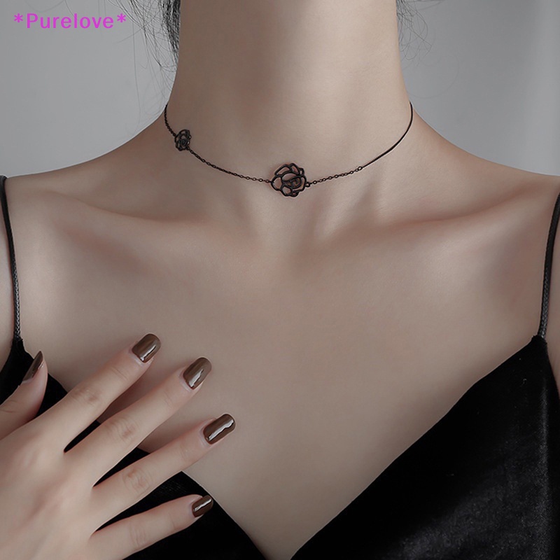 Vòng Cổ Choker Hoa Hồng Đen Phong Cách Gothic Hàn Quốc Thời Trang Mới