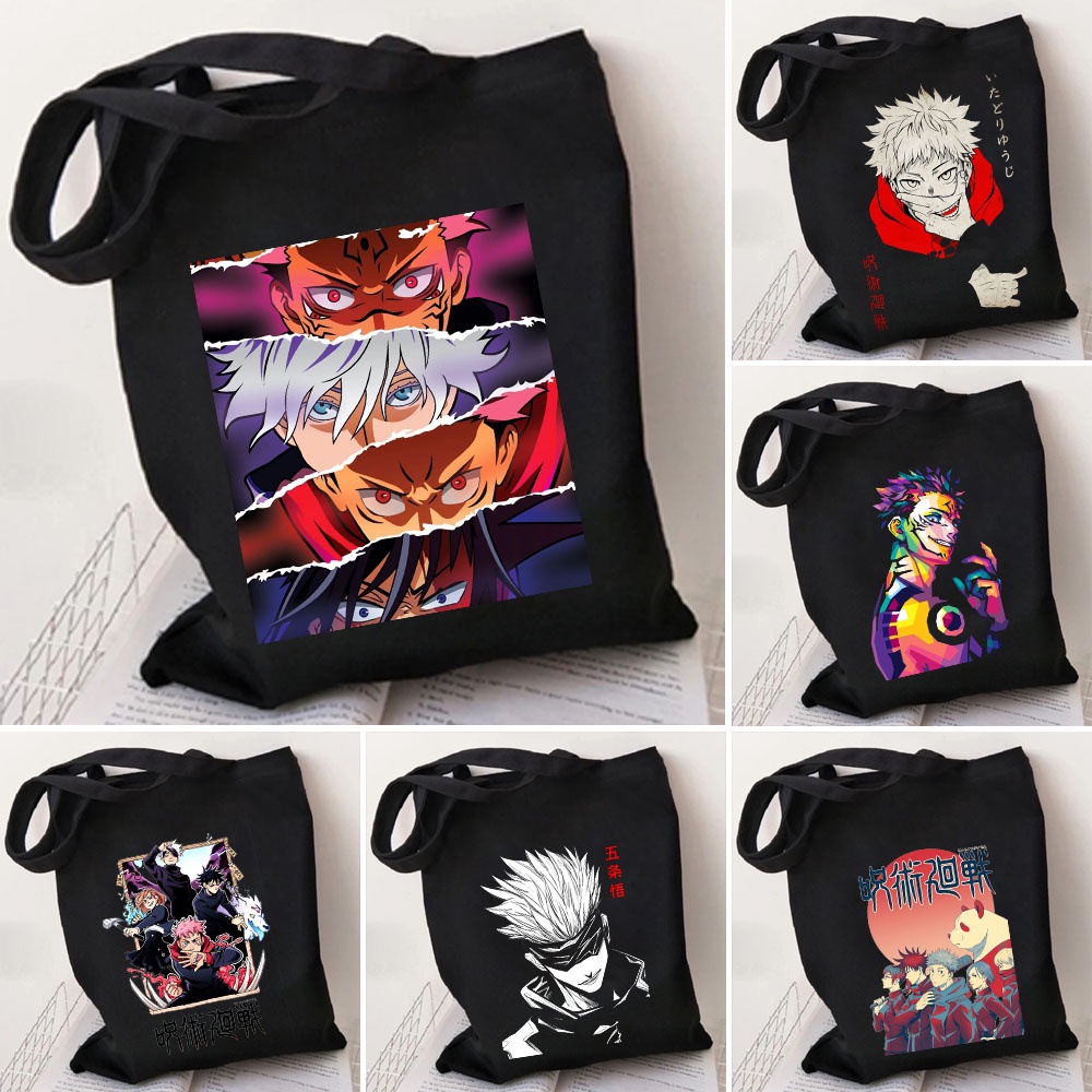 Túi Xách Đeo Vai Vải Canvas Cotton In Hình Anime Yuji Jujutsu Kaisen Satoru Gojo Phong Cách Harajuku Có Thể Tái Sử Dụng Cho Nữ